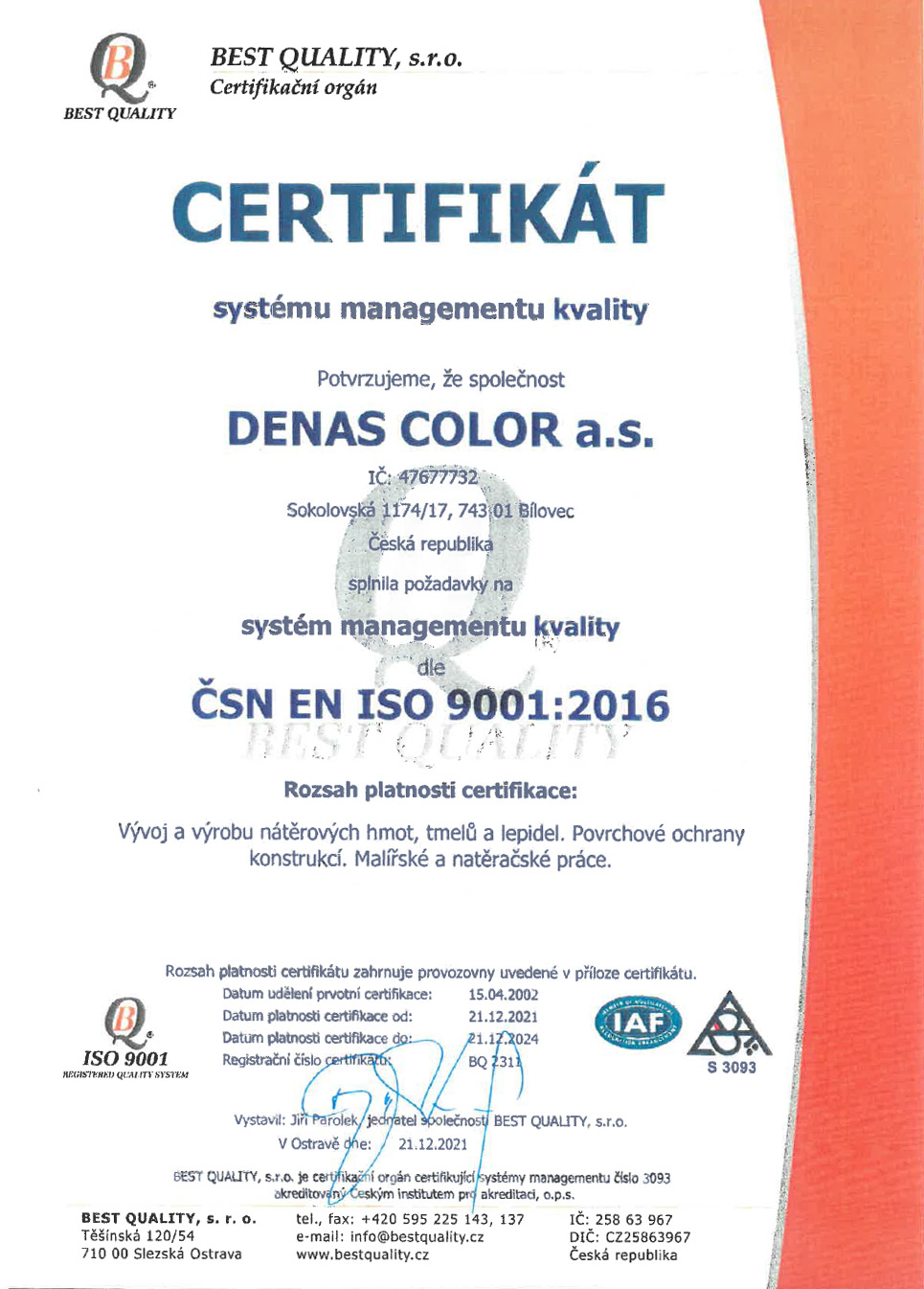 Certifikat ISO 9001 2022